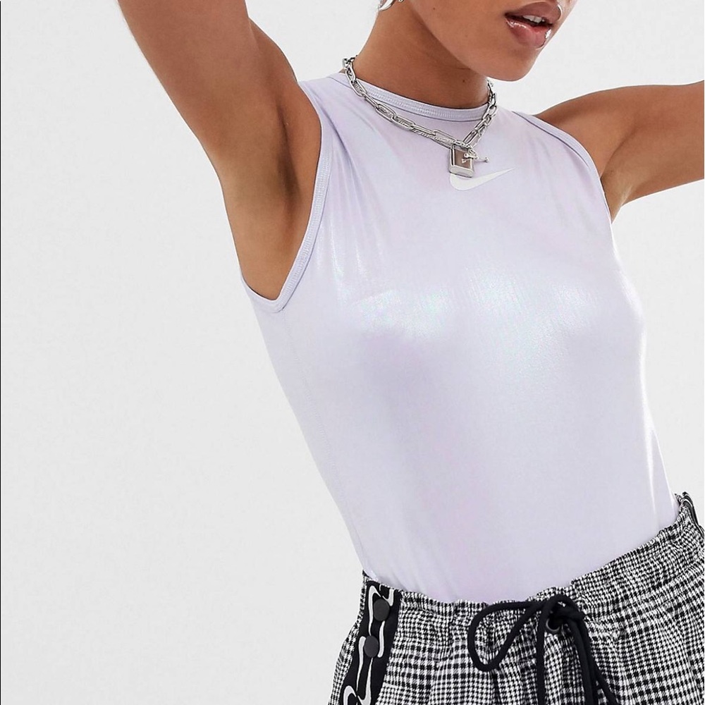 Nike iridescent silver swoosh backless bodysuit
